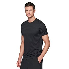 RBX Men's Quick Drying Crewneck Running Gym Workout T-Shirt Shadow Stripe Black S