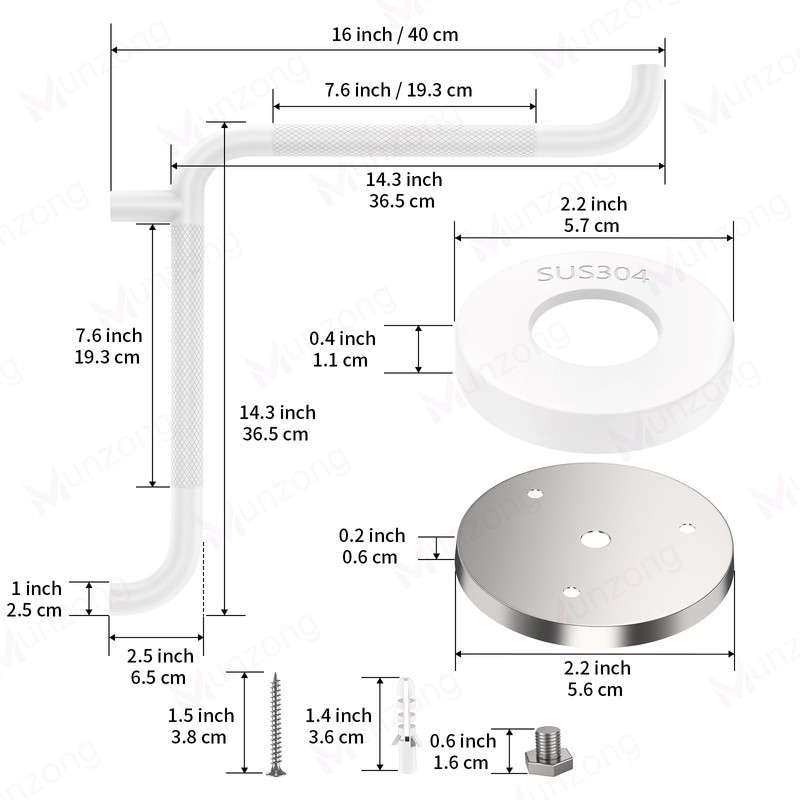 15 Inch Angled Shower Grab Bar, Munzong Anti Slip Chrome
