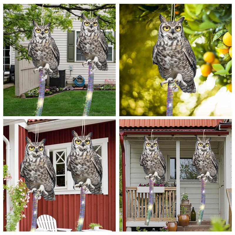 Lifreer 5PCS Owl Shape Bird Reflective Deterrents Owl Hanging Decoration