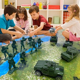 23-Pack Die-Cast Military Vehicles Set - Alloy Metal Army Soldiers, 16-Pack, Playmat, Mini Tank, Helicopter Playset for Kids Boys