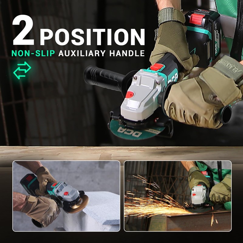 DCA Cordless Angle Grinder 20V 4-1/2 inch, 8500RPM Brushless Motor,