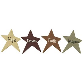 Set of 4 Star Magnets - Wood - Hearthside - Hope, Dream, Faith, Imagine - Primitive Design - Cute Gift Idea
