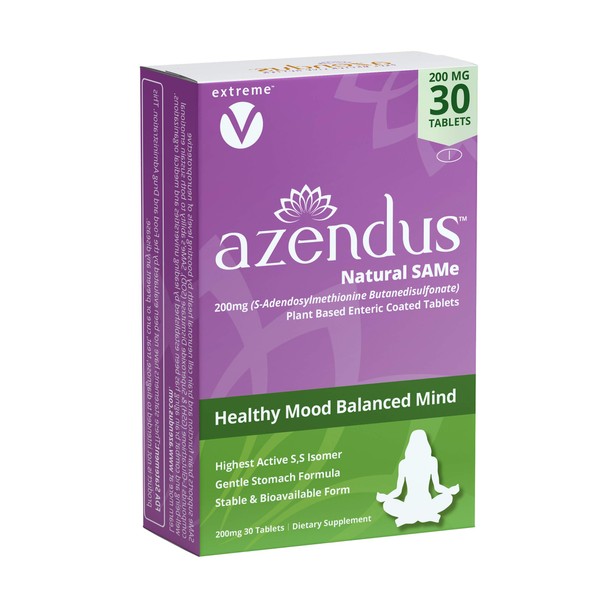 Azendus SAM-e Mood Support 200mg, 30 Count, Same Butanedisulfonate Fiber Enteric Coated Tablets, Physician Trusted, #1 Recommended Active Form