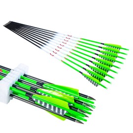 QunYing 300 340 400 500 600 Spine Traditional Archery Carbon Feather Arrows 31 Inch for Recurve Compound Bow Longbow Hunting Targets Arrow 12PCS Green 600