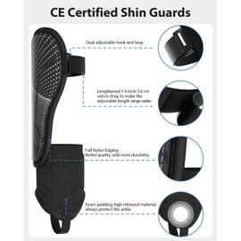 Upgraded Soccer Shin Guards for Kids Youth, CE Certified AirsFish Shin Ankle Guard Sleeves Protection Gear for Boys Girls Soccer Games EVA Cushion Reduce Shocks and Injuries (X-Small, Carbon Black)
