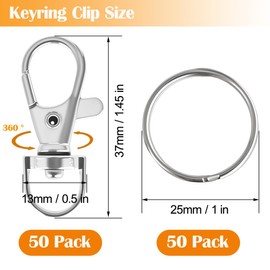 Ewparts 100 pcs Swivel Snap Hooks with Key Rings, Keychain Making Kit 50 Key Chain Clips & 50 Key Ring Metal Swivel Lanyard Lobster Claw Clasps for Key Chain Clip, Jewelry Making, Art Craft, Silver