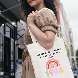 Xasopffe Funny 31th Birthday Gifts for Women, 1994 Birthday Decorations Canvas Tote Bag with Pockets, Kitchen Reusable Grocery Bags 31 Year Old Gifts for Mom Wife Anniversary Mothers Day Christmas