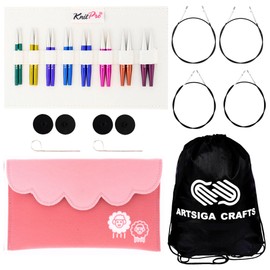 KnitPro Zing Mini Set 2 inch Circular Knitting Needles Size 2.5, 4, 5, 6, 7, 8, 9, 10 Interchangeable, 4 Cables, 4 Caps, 2 Keys, Fabric Case with Project Bag