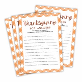 Orange Plaid Thanksgiving Game Card Set- Top Answers- A Set of 30 Theme Cards With 1 Answer Key- Family Party Game, Friendsgiving, Holiday Activity for Kids & Adults (5 x 7")- A07