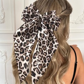 YIHONGYAN Butterfly Hair Clips for Women Hair Barrettes Fashion Styling Accessories Beautiful Clips Elegant Hair Clip with White Leopard Print Long Tail Big Bows Ribbon Design for Thick Thin Hair 1Pcs