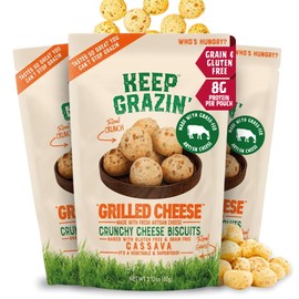 Keep Grazin Grain Free Crunchy Cheese Biscuits - Grilled Cheese Flavoured | 2.12 Ounce (Pack of 3) | Gluten & Sugar-Free, Non-GMO Protein Snacks - Baked with 100% Grass-Fed Cheese & Cassava Flour