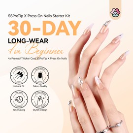 SAVILAND PRESS ON NAIL MEDIUM - BEST 6 FIT & NATURAL SOFT GEL FRENCH TIP Nails, Almond Glue with Nail Glue, Reusable Sticks 15 Size 31 Fake Kit, White Swirl 017