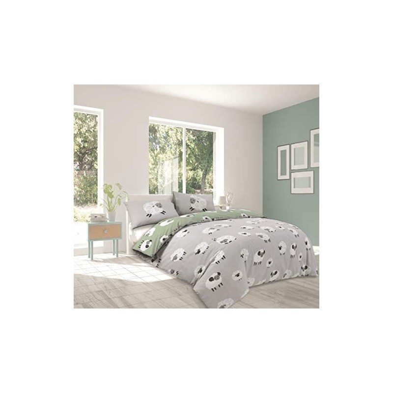 Grey Fluffy Sheep Single Duvet Cover Set Reversible PolyCotton Bedding