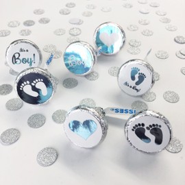 100- .75" Foiled Baby Shower Stickers, It's a Boy Hershey Kiss Candy Stickers (#408-LB)