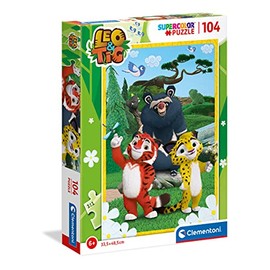Clementoni 27547 Supercolor Leo & Tig-104 Pieces-Jigsaw Kids Age 6-Made in Italy, Cartoon Puzzles, Multicoloured