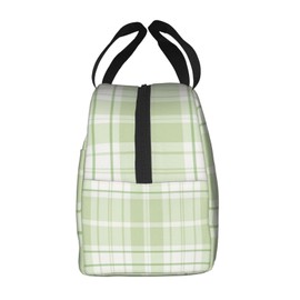 DADABULIU Lunch Bag Pastel Green Buffalo Check Plaid Insulated Lunch Box Cooler Tote for Adults Student Boys Girls Women Men Work Office School Picnic Beach Reusable Lunchbox Over 3 Years Old