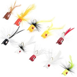 VINFUTIN Bass Fly Fishing Poppers,10pcs Bass Popper Flies Dry Flies Assortment Topwater Baits Dry/Wet Fly Fishing Flies for Panfish Trout Salmon (Hook 8#-10pcs)
