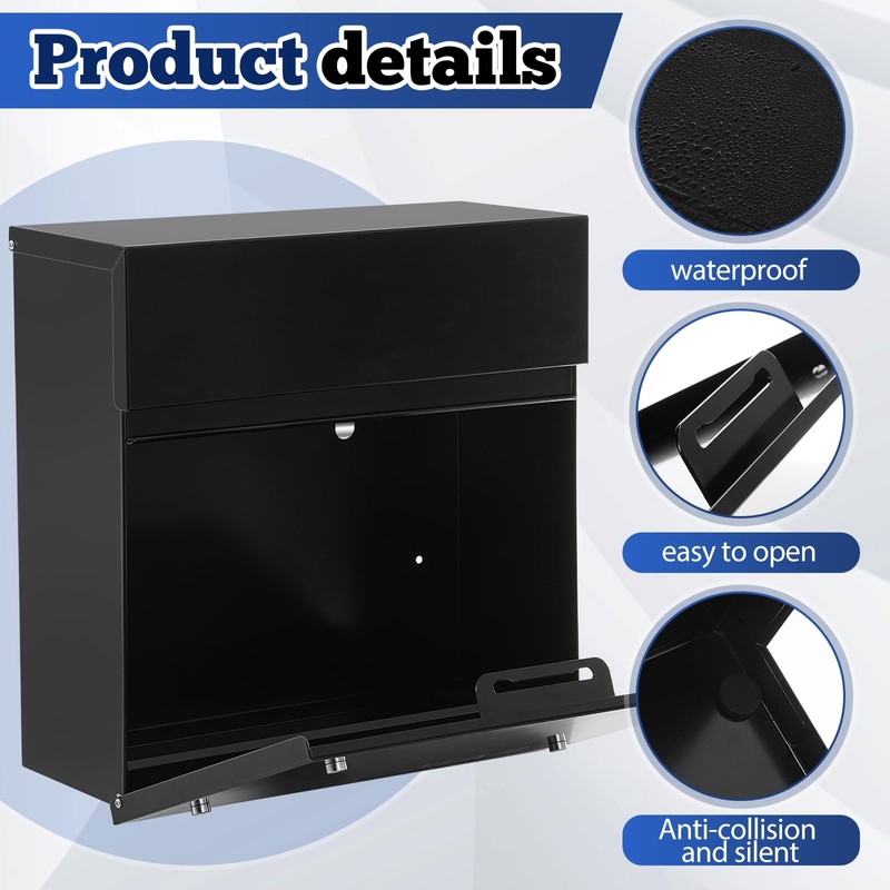 Yaocom Wall Mounted Modern Locking Mailbox 14.25" x 14" x