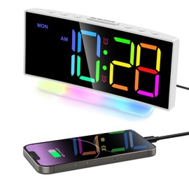 Lafocuse Colourful Digital Alarm Clock with 8 RGB LED Display & 7 RGB Night Light, Loud Children's Alarm Clock with 2 Alarms, Snooze, Brightness and Volume Adjustable, Children's Table Clock Bedside