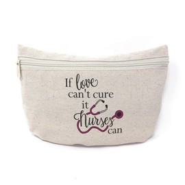 Custom Canvas Makeup Bag If Love Can'T Cure It Nurses Can Funny & Novelty Humor School Supplies Pencil Tote Pouch 9x6 Inches Natural Design Only