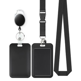 Uniclife Sliding ID Card Holder Vertical Plastic Case with Retractable Badge Reel Carabiner and Removable Lanyard Strap Hard Card Protector for ID Credit Proximity Key Driving License and Passport