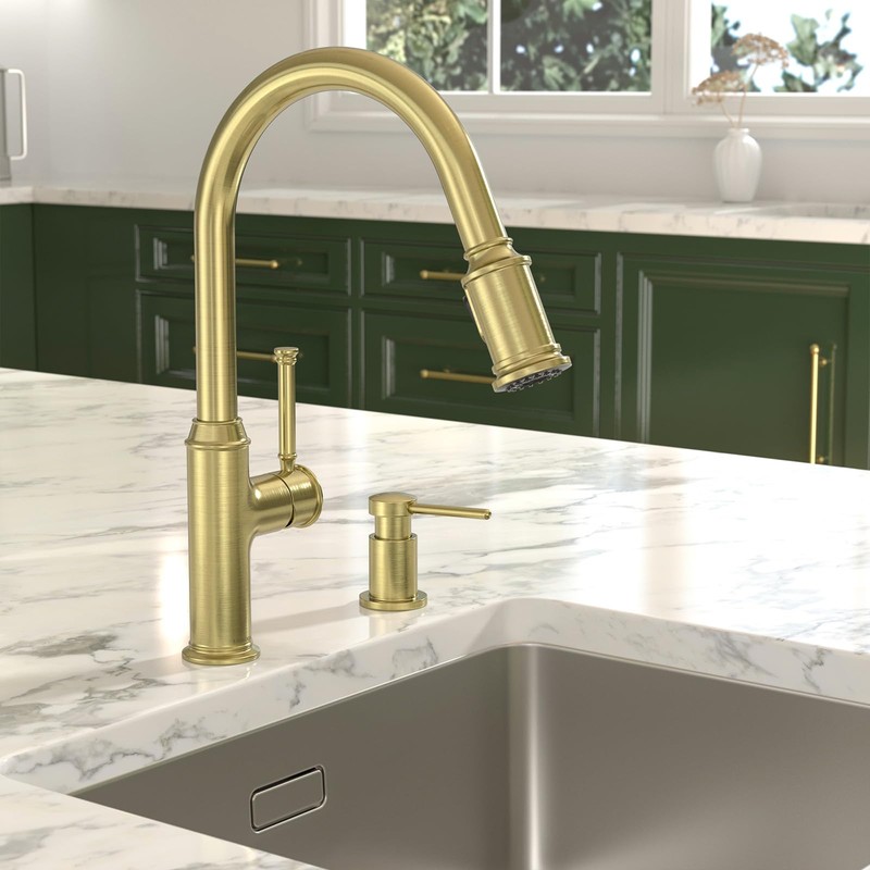 Lava Odoro Gold Soap Dispenser for Kitchen Sink, Modern Brass