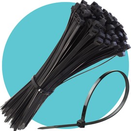 Triplast Essential Black Cable Ties - Pack of 200 x 8" Small Handy Zip Ties (200mm x 2.5mm) - Self Locking Anti-Slip & UV Resistant Nylon Plastic Tie Wraps for Cable Management & Indoor/Outdoor Use