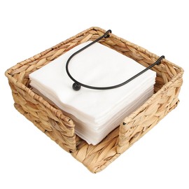 Napkin Holder for Table,Water Hyacinth Flat Napkin Holder with Weighted Arm,Wicker Napkin Baskets for Kitchen Dinner Table,Flat Napkin Dispenser for Countertop, Dining Room