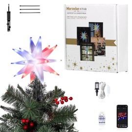 Cyraft Christmas Tree Toppers Star, 25 cm, Outdoor, Foldable, Lightweight, Herrnhuter Star with Timer & Intelligent Colourful Remote Control, Christmas Star, Illuminated, Hanging
