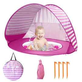 Baby Beach Tent with Pool, UPF 50+ Beach Sun Shelter Outdoor Tent for Aged 0-3 Baby and Kids, Parks and Beach Shade Portable Mini Pool, Pink