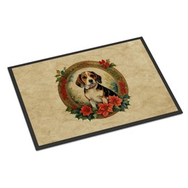 Caroline's Treasures DAC2314JMAT Beagle Christmas Flowers Doormat Front Door Mat Indoor Outdoor Rugs for Entryway, Non Slip Washable Low Pile, 24H X 36W