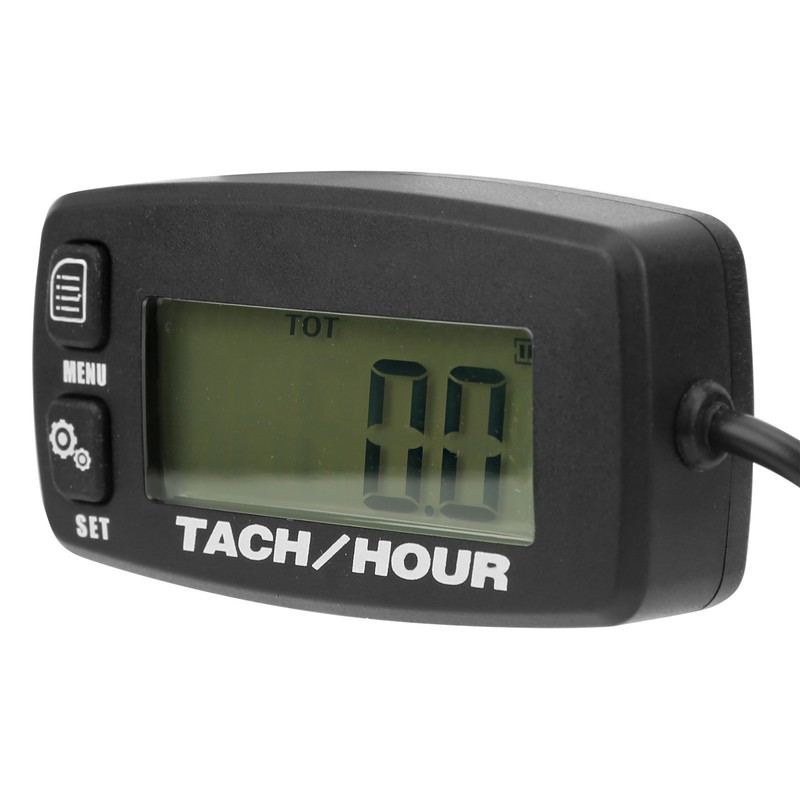 LCD Backlit Gauge Resettable Inductive Tachometer Hour Meter for 2/4