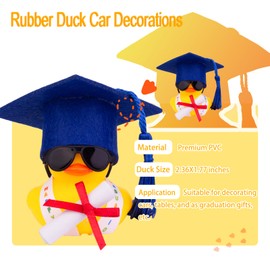CoFuBcad Graduation Duck Car Ornament, Rubber Duck Car Dashboard Decor with Mini Graduation Hat Sash Glasses