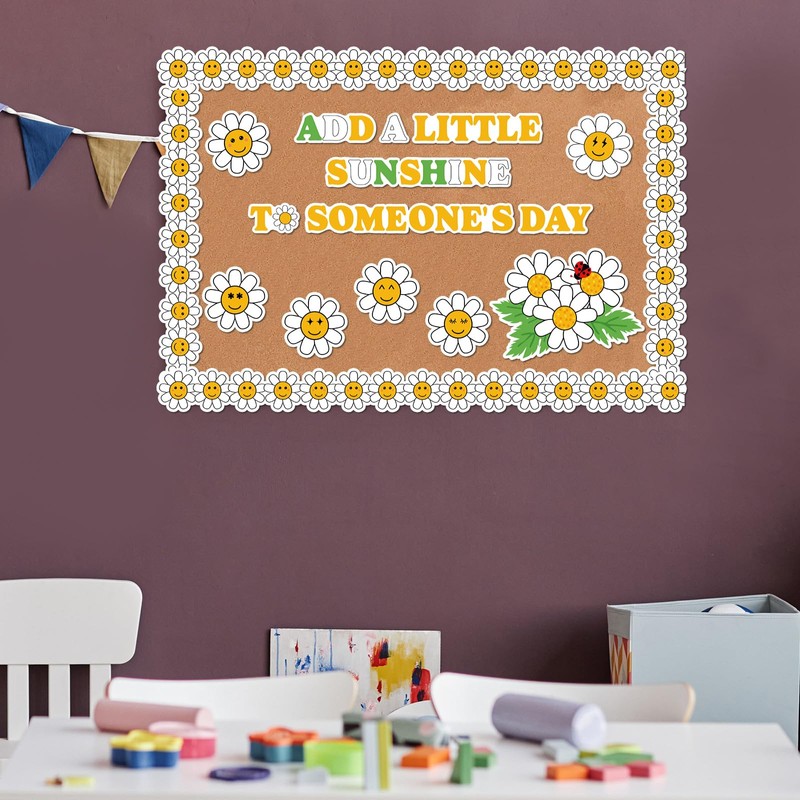 Mooliwe Daisy Flower Bulletin Board Decorations Set, Classroom Bulletin Board