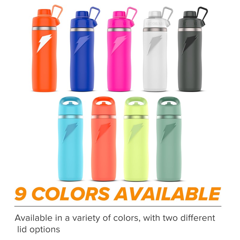 Gatorade Overtime 22 oz Stainless Steel Bottle, Straw Cap, Sage,