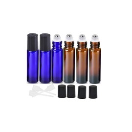 HINNASWA HINNASWA Essential Oil Roller Bottles, Empty Refillable Roll on Glass Bottles, Leak proof Glass Bottle, Stainless Steel Balls for Essential Oil (Amber, Blue)