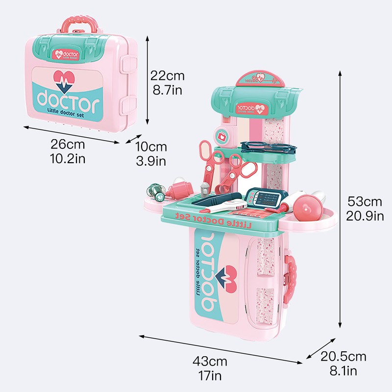 Plastic Dressing Playset 3 in 1 Red Makeup Suitcase Kids