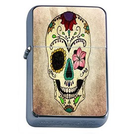 Sugar Skull Flip Top Oil Lighter D10 Day of The Dead Dia De Los Muertos Mexican Folk Art