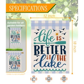 12x18 Inch Double Sided Summer Garden Flag - Banner Life Is Better At The Lake - Holiday Yard Outdoor Decoration - Seasonal Large Outdoor Yard Flags of Burlap - Welcome Summer Flags for Outside