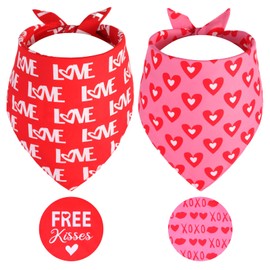 Gofshy Valentine's Dog Bandanas XLarge 2PCS, Triangle Reversible Sweetheart Scarf for Boy and Girl, Love Bibs Accessories for Large and Extra Large Dogs