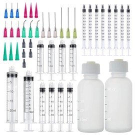 20 pack 1ml, 3ml, 5ml, 10ml, 20ml Dispenser with 30ml+50ml Glue Bottle, 14ga, 16ga, 18ga, 20ga, 22ga, 25ga Glue Dispenser tip and Caps for Measuring Liquids and Refilling,Glue, Oil, ink. (20 pack)