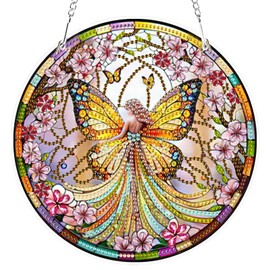 RICUVED Butterfly Angel Diamond Painting Pendant, 5D Flower Diamond Painting Hanging Ornament Set Children Adults Special Shaped Pendant Diamond Painting Pictures Wind Chime for Decoration