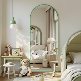 Full Length Mirror, 58"x18" Floor Mirror, Arch Floor Standing Mirrors Freestanding Arch Full Body Mirrors with Stand for Bedroom, Hanging Mounted for Living Room Cloakroom, Green