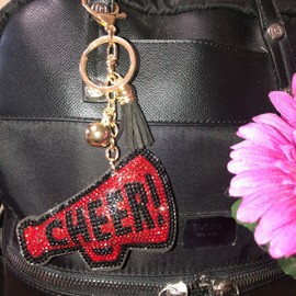 Popfizzy Bling Cheer Keychain for Women, Rhinestone Cheer Bag Charm, Cheer Squad Cheerleader Gifts, Megaphone Cheer Keychain