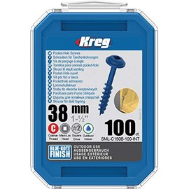 Kreg - 100 Blue-Kote Screws - 8 x 38 mm - Coarse Thread - Maxi-Loc Square