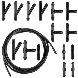 Bewudy 3 Meter Universal Scheibenwaschanlage, 15 Stück Schlauchverbinder Automotive Schlauch Wischwasserschlauch Reparaturset für Scheibenwaschanlage (Schwarz)