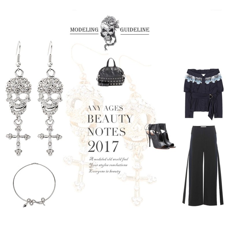 Silver Earrings Cool Gothic Punk Style Skull Cross Shaped With