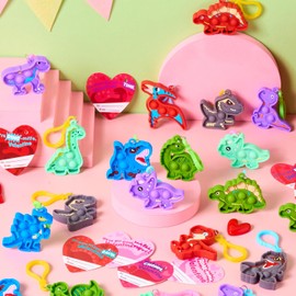JOYIN - Paquete de 28 tarjetas con llavero de juguete para reventar, 14 estilos de dinosaurio, alivio de la ansiedad, juguetes para ansiedad con tarjetas para niños, premios de intercambio de clases,