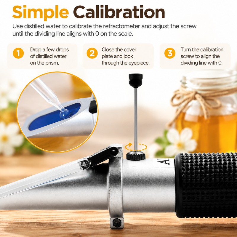 Handheld Honey Refractometer for Testing Honey Quality – 3-in-1 Brix,