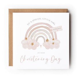 Girls Christening Day Card, Pink Rainbow Design, Christening Card for Girl